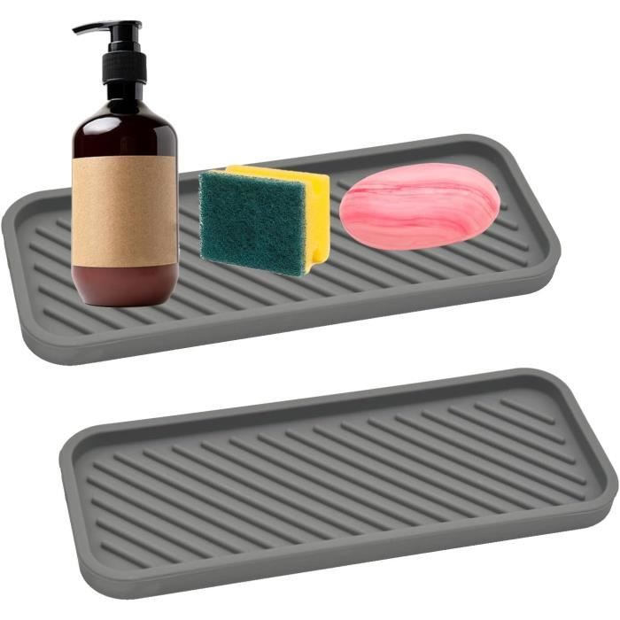 3 Plateaux De Rangement Silicone Pour évier – Porte-éponge Et Accessoires – 22,5x9 Cm – Noir Antidérapant