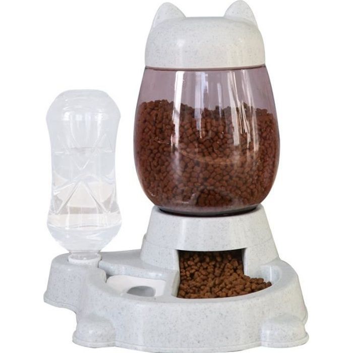 Comparer les prix de Distributeur Eau et croquettes Automatique pour Chien et Chat, Mangeoires pour Animaux (Bouteille d'eau 528ml, Baril de Grain 2.2L)