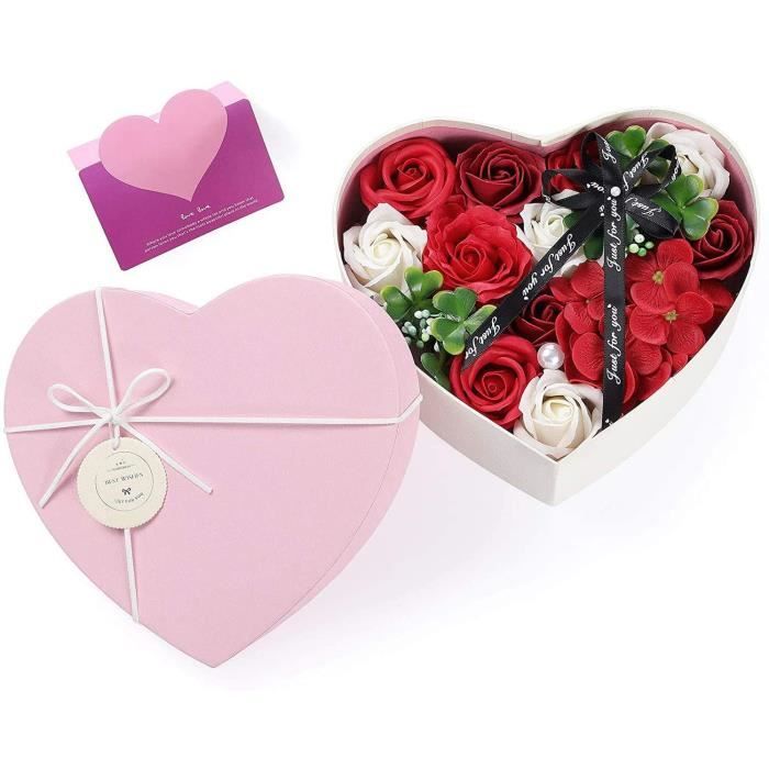 Rose Bouquet Savon Fleur Artificielle en forme de cœur boîte cadeaux St Valentin Neuf