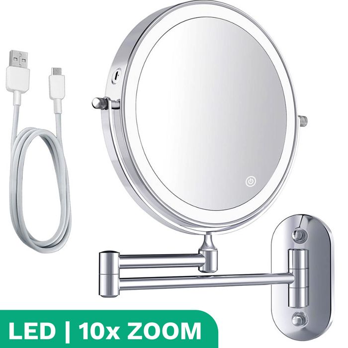Mirlux Miroir de maquillage avec éclairage LED - Grossissement x10 - Miroir mural rond - Miroir de rasage mural