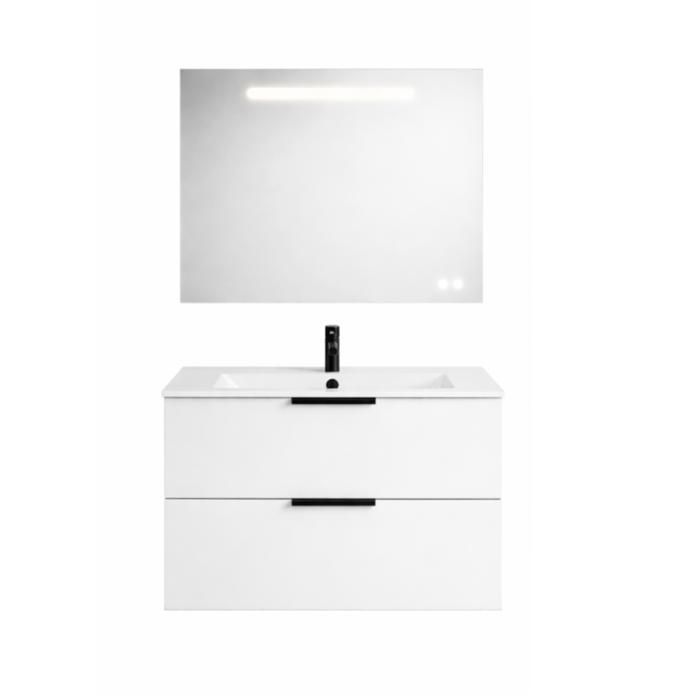 Meuble vasque 90 cm BURGBAD Olena blanc brillant + miroir Meuble vasque 90 cm BURGBAD Olena blanc brillant + miroir