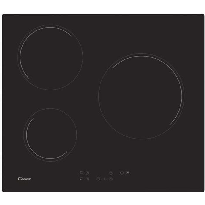 Plaque de cuisson vitrocéramique -CANDY - 3 foyers - L 56 x P 49 cm - CH63CT/1 -Noir
