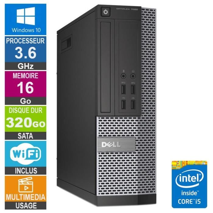 PC Dell 7020 SFF i5 4570 3.60GHz 320Go Wifi W10 - vue 2
