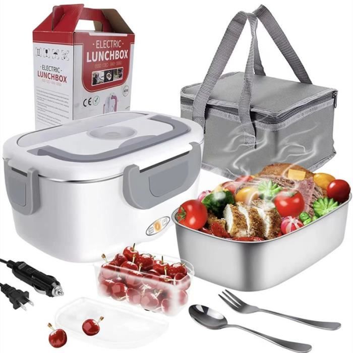 lunch box chauffant electrique boîte à repas chauffante 3 en 1 lunchbox en acier inoxydable   pour voiture camion bureau avec sac