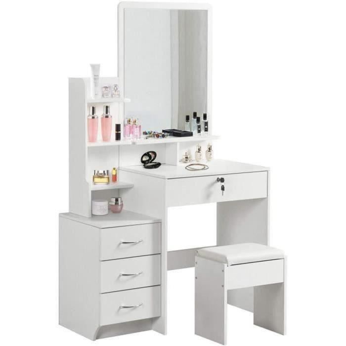 Coiffeuse Avec Miroir LED Dripex – 11 Tiroirs, éclairage Réglable, Prises USB, Pour Chambre Ou Dressing (blanc)