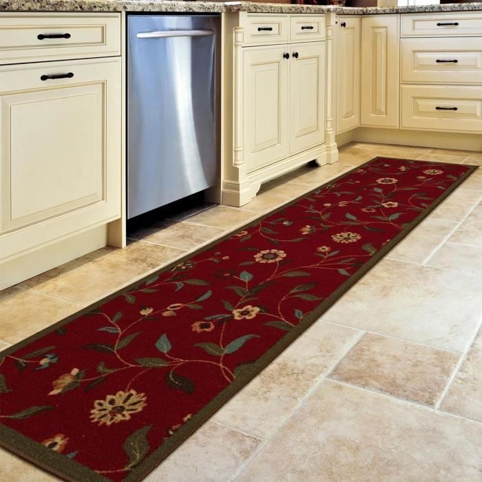 Tapis De Couloir Antidérapant Ottohome – Motif Treillage Élégant Rouge 57 X 210 Cm – Protection Sol & Décoration