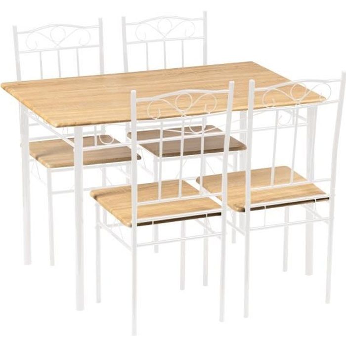 Ensemble table à manger - EGGREE - Hêtre clair et Blanc - Style Industriel - Cuisine Salle à Manger Salon