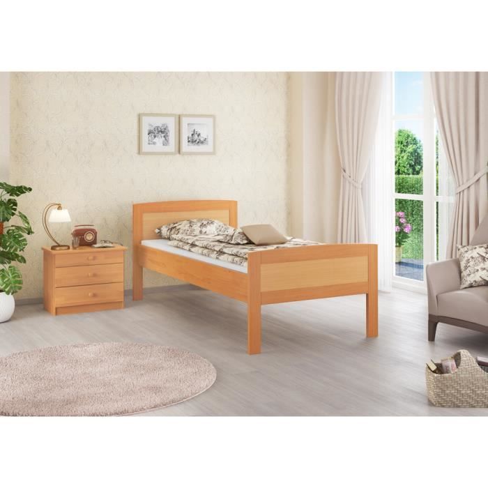 Lit simple en hêtre 90x200 lit classique et élégant avec sommier à lattes 60.72-09