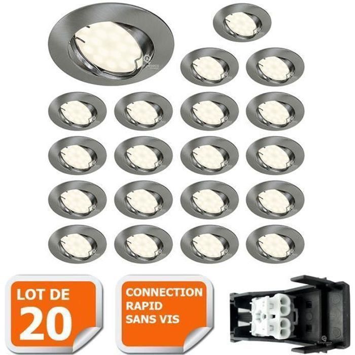 Spot LED Encastrable Orientable Alu Brossé Complet Avec Ampoule GU10 5W - Neuf
