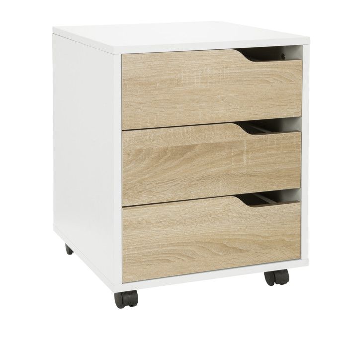 Meuble D'appoint à Roulettes Avec 3 Tiroirs - Organisateur Bureau Blanc 54x40x40cm