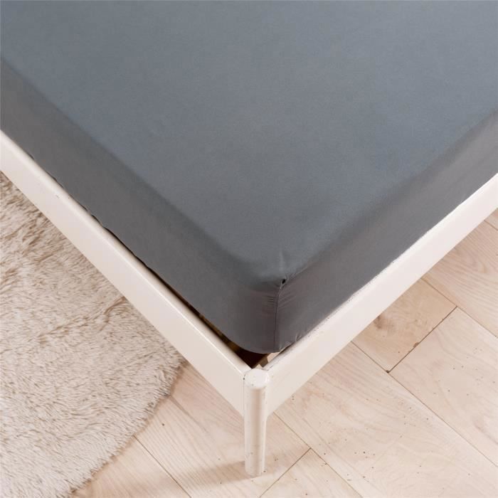 Drap Housse - INSFITY - Couleur Unie - 120 x 200 cm - Bonnet 30 cm - Gris