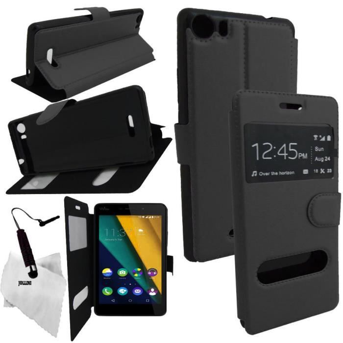 Étui Folio Mocca Double Fenêtre Pour Wiko Jerry Noir - Neuf Sous Blister