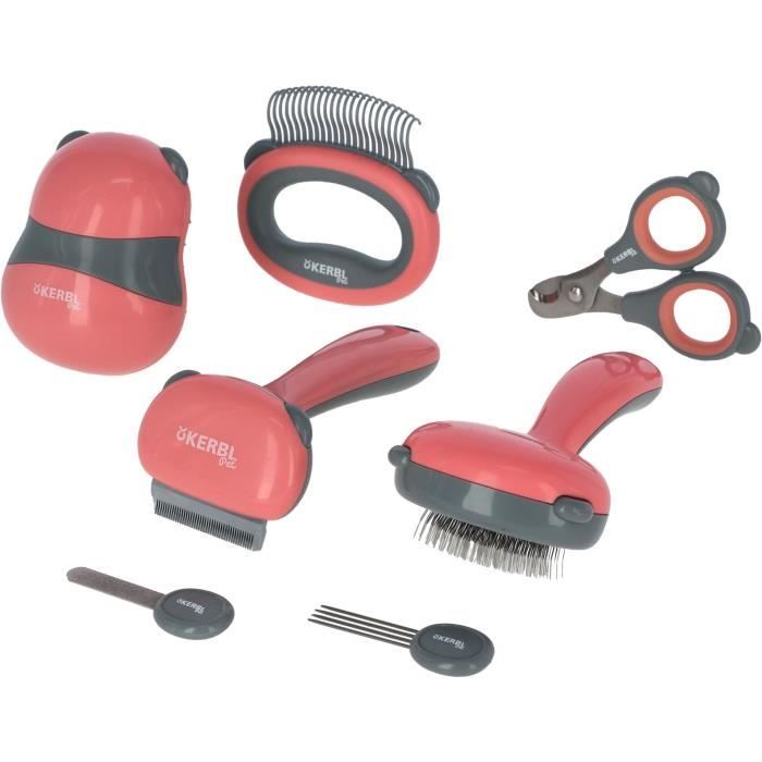Kit de toilettage 7 pièces KERBL - Rouge et noir - Pour chat