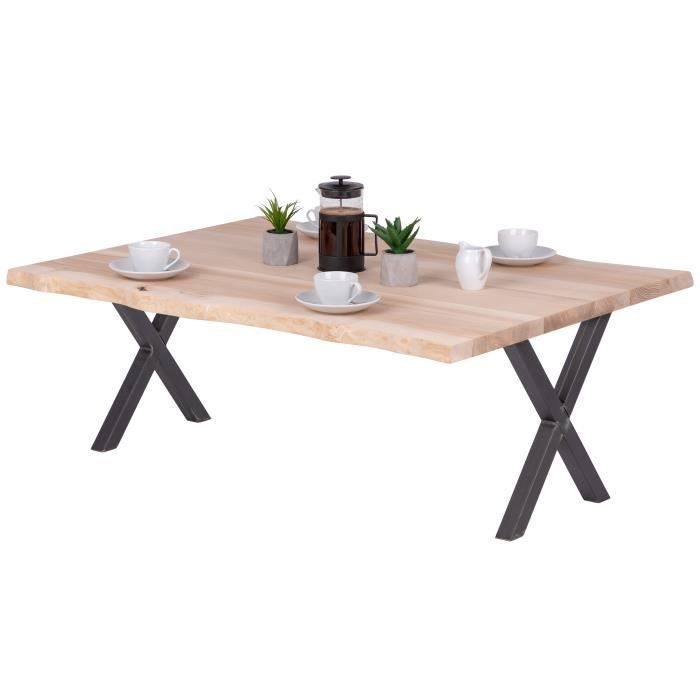 lamo manufaktur table basse en bois - salon - bord naturel - 120x80x47cm - frêne sévère - pieds métal acier brut - modèle design