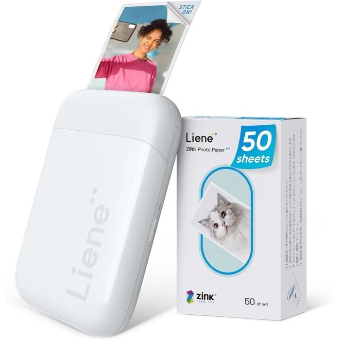 Imprimante Photo Portable - LIENE - Mini Imprimante - Bluetooth 5.0 - 50 Papiers Zink - Blanc