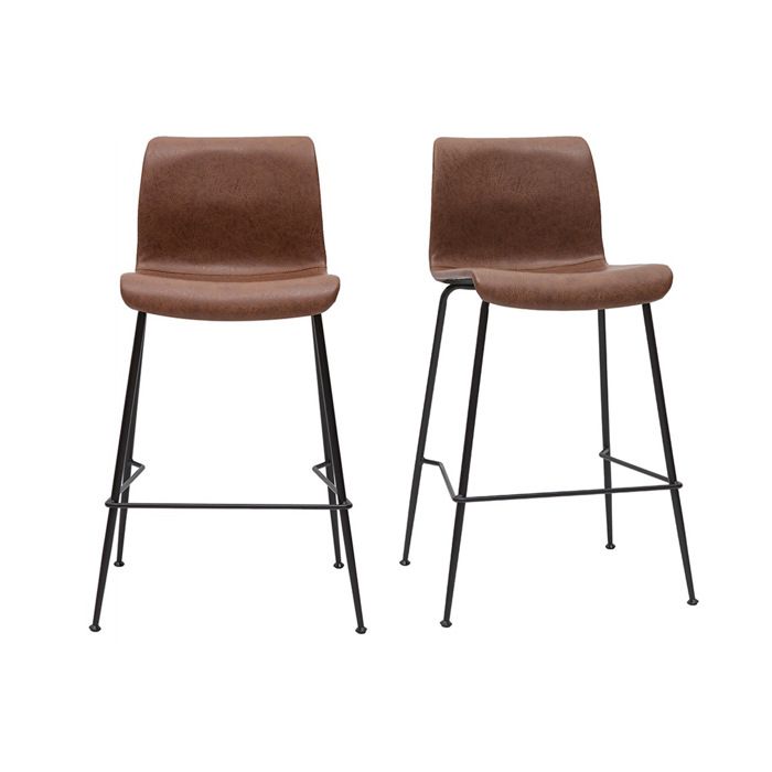 Miliboo - Tabourets de bar fixes marron aspect vieilli et métal noir H65 cm (lot de 2) HAROLD
