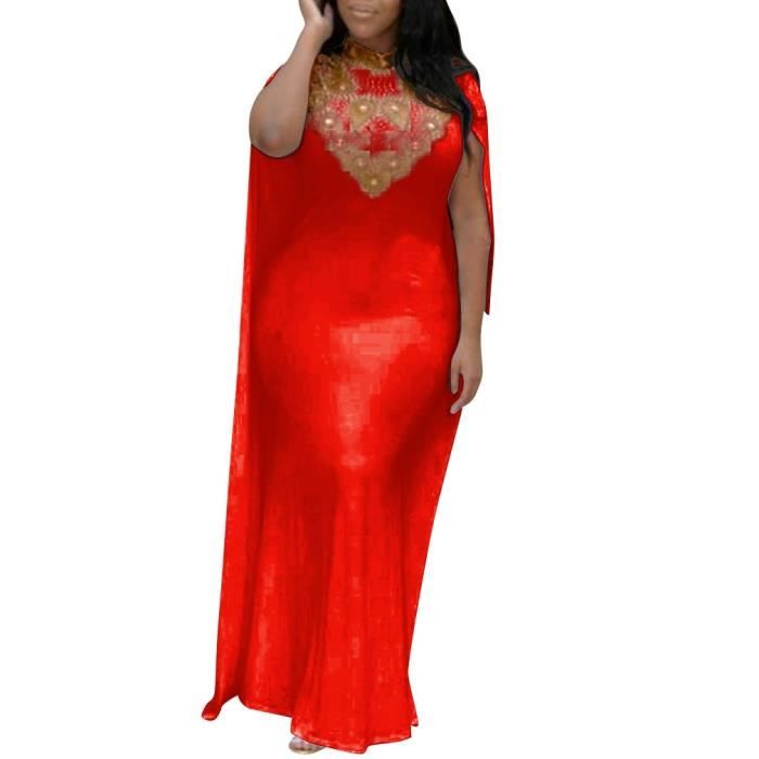 Rouge Robe Longue De Soirée Cocktail Mariage Bal Sirène Sexy Fourreau Col Montant Haut Strass Tunique Avec Cape Grande Taille