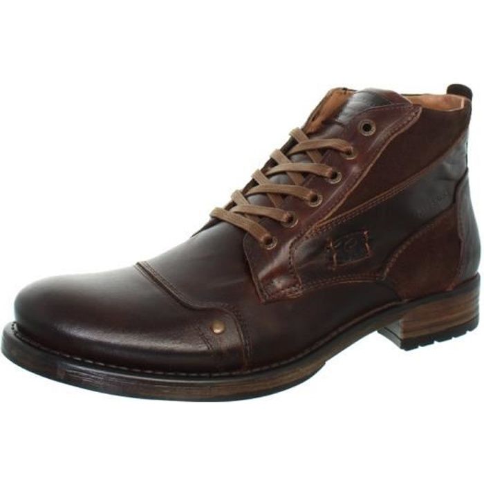 Boots Homme Redskins Yvori en Cuir Marron avec Clous - Talon Plat - Lacets Plats