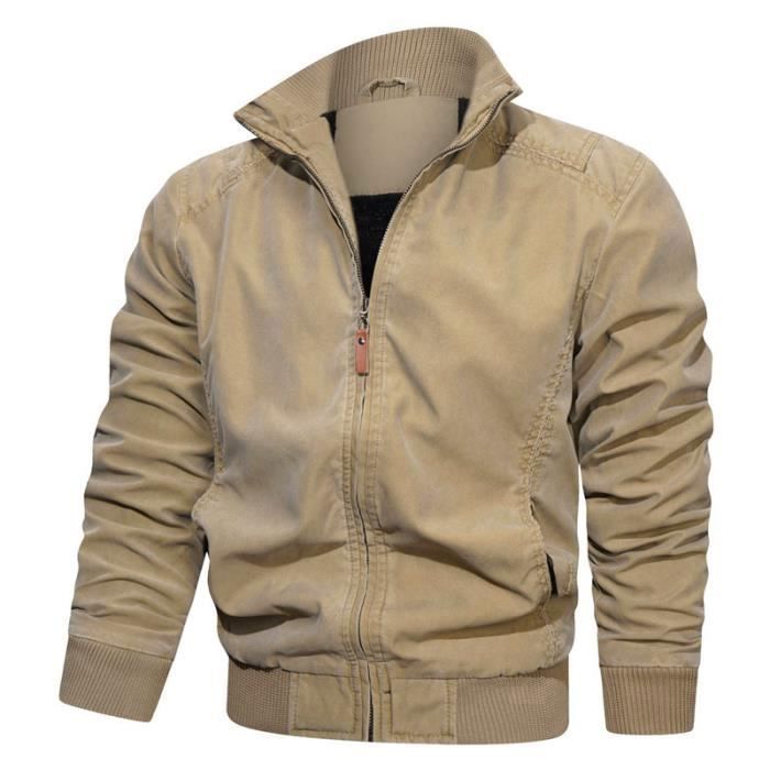 Blouson en Coton Homme Vintage Retro Col Montant Casual Printemps Automne Kaki INSFITY Kaki Cdiscount Pret a Porter