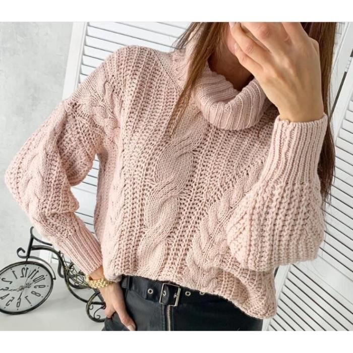 Italy Fashion Courte Pull tricoté avec col roule hiver Sweater 