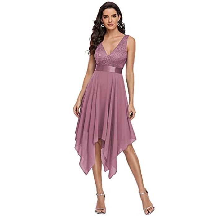 Robe De Soirée Femme Sans Manches – Col V, Taille Haute, Mi-longue Plissée, Chic Et Décontractée
