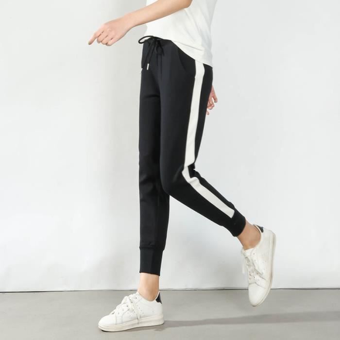 Pantalon de Jogging Femme en Coton Noir Fitness Taille élastique