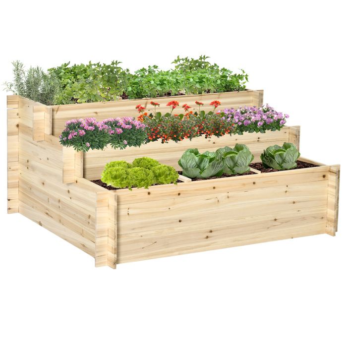 Jardinière sur pieds 3 niveaux - Outsunny - carré potager 9 compartiments feutre drainage - bois sapin - 117x100x54cm - naturel