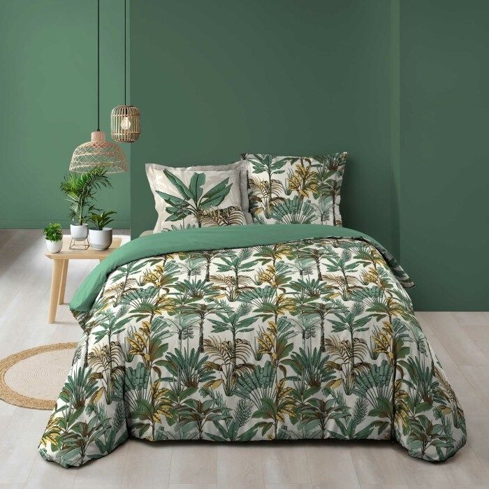 Parure De Lit 3 Pièces  balinesia  260x240cm Vert - Paris Prix