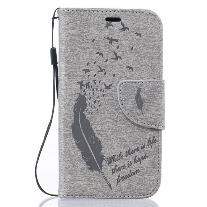 Pour Samsung Galaxy J1 (2016) SM-J120F Housse ETUI Ã rabat plumes PU cuir portefeuille de housse samsung galaxy j1 2016