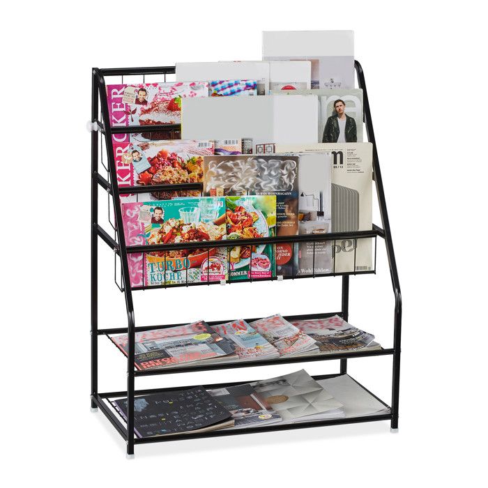Relaxdays Porte-magazines HLP: 81 x 67 x 37 cm porte-revues en métal à poser au sol salon chambre noir