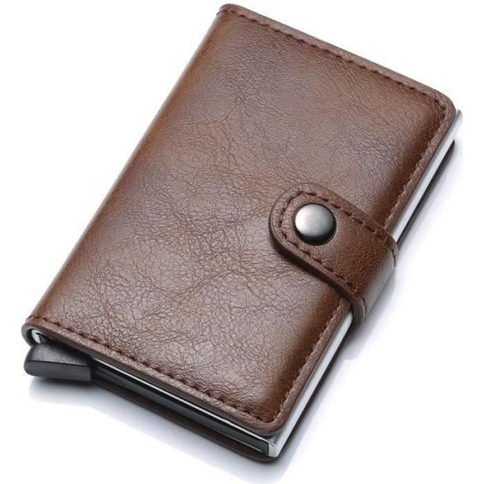Pochette Carte Identité Cuir Vachette Marron – Porte-Cartes RFID & NFC, 6 Compartiments, Protection Certifiée TÜV