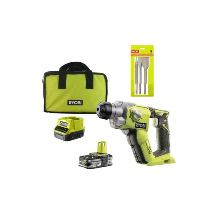 Pack Marteau perforateur RYOBI 18V One+ 1 batterie LithiumPlus 2.5Ah Kit 3 burins SDS+ RAKSPC03 - vue 2