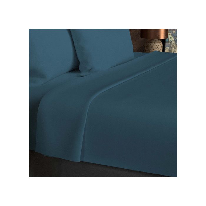 Drap plat en coton 57 fils 260x300 cm UNI bleu canard par Soleil docre Drap plat en coton 57 fils 260x300 cm UNI bleu canard par Soleil docre