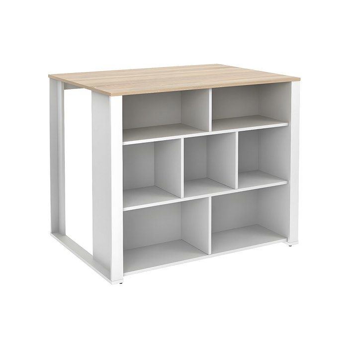 Ilot central de cuisine avec 7 niches - Blanc et naturel - OPOLE