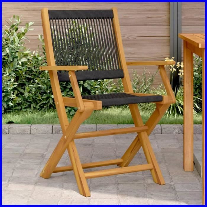 Chaise de jardin - VGEBY - AF1628 - Bois dacacia et polypropylène - Lot de 2 - Noir