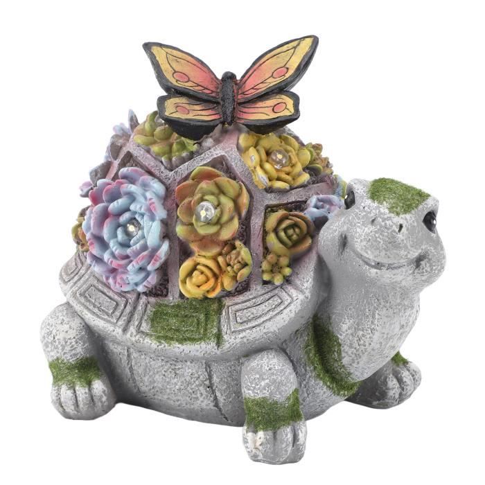 Statue Tortue Solaire Avec LED - Décoration Jardin Résine - 7 Lumières Multicolores