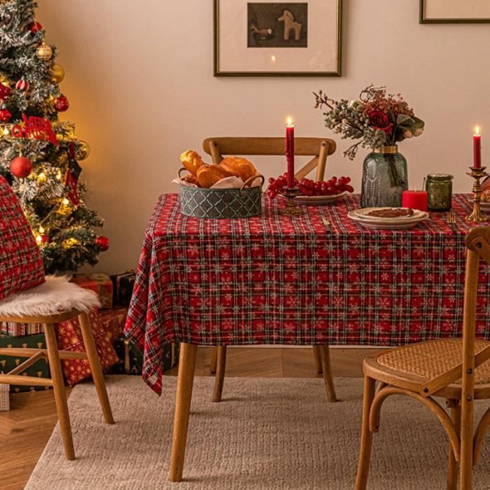 Nappe De Noël Rouge 140x220 Cm Avec Motifs Bonhommes De Neige - Décoration Festive