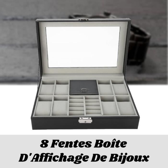 Boîte à Montre 6 Fentes En Cuir PU Noir – Présentoir Avec Coussins Roses, Rangement Bijoux, 30,8x11x7,7 Cm