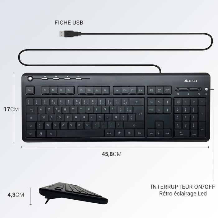 Clavier rétroéclairé multimédia, touche lumineuse - Cdiscount Informatique