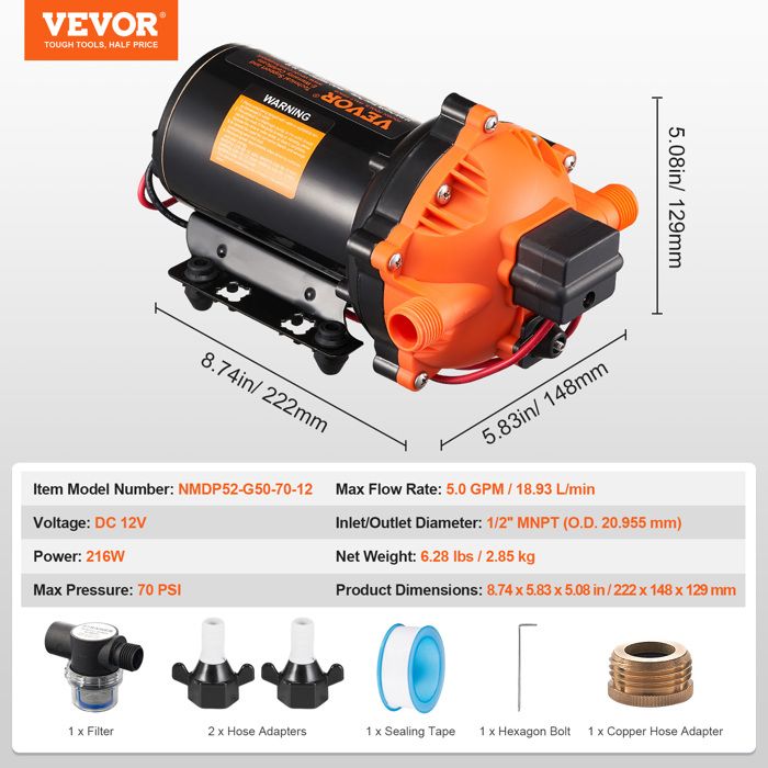 Pompe à Eau 220V 11.3L/min 50PSI - Auto-Amorçante - Pour Camping-car, Bateau, Usage Extérieur