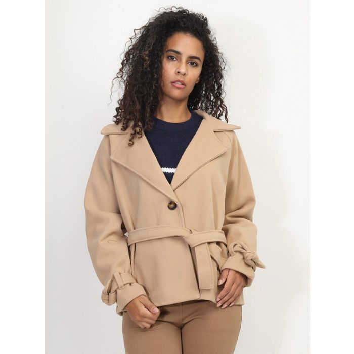 Manteau Léger Beige SheIn – Taille 38, Col Cascade Et Ceinture, Occasion Comme Neuf