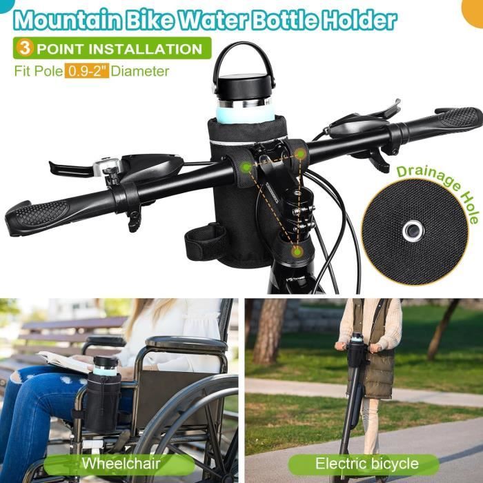 Porte Gourde Vélo Sans Vis - Bidon Avec Poche Maille, Fixation Stable Pour VTT Ville Moto Fauteuil Roulant