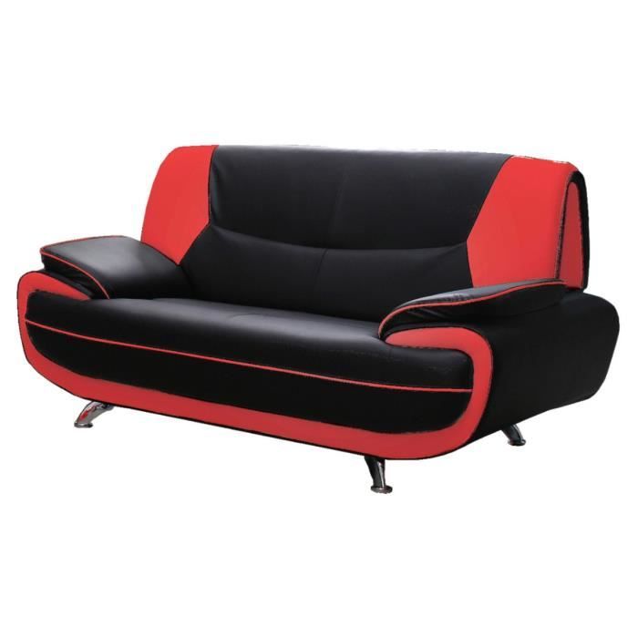 Canapé lit 3 places tissu noir et simili cuir blanc Barote 210 cm - Maison