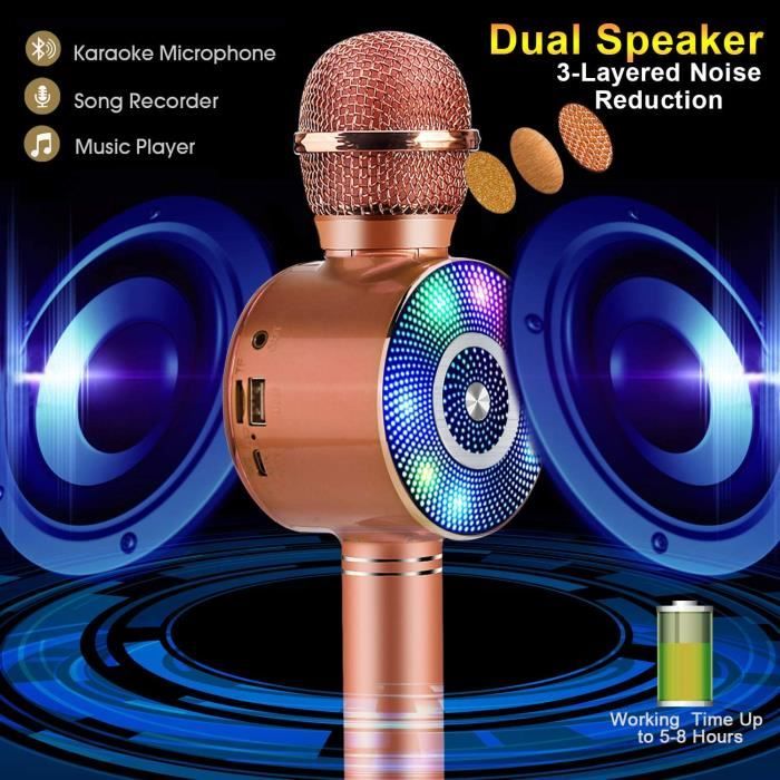 Microphone Sans Fil Karaoké, Ankuka Micro Karaoke avec Lumières LED de