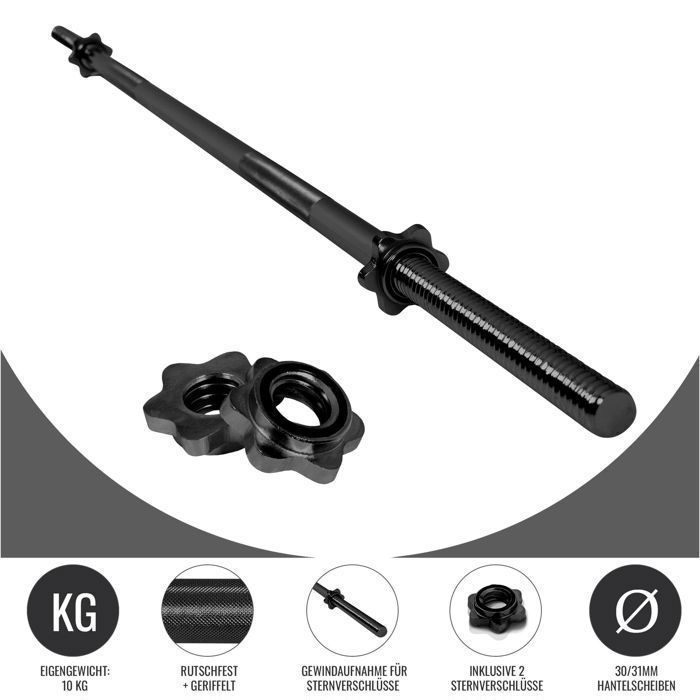 Kit Barres D'Haltérophilie Gorilla Sports - Barre Longue 170cm + Barre SZ Curl 120cm