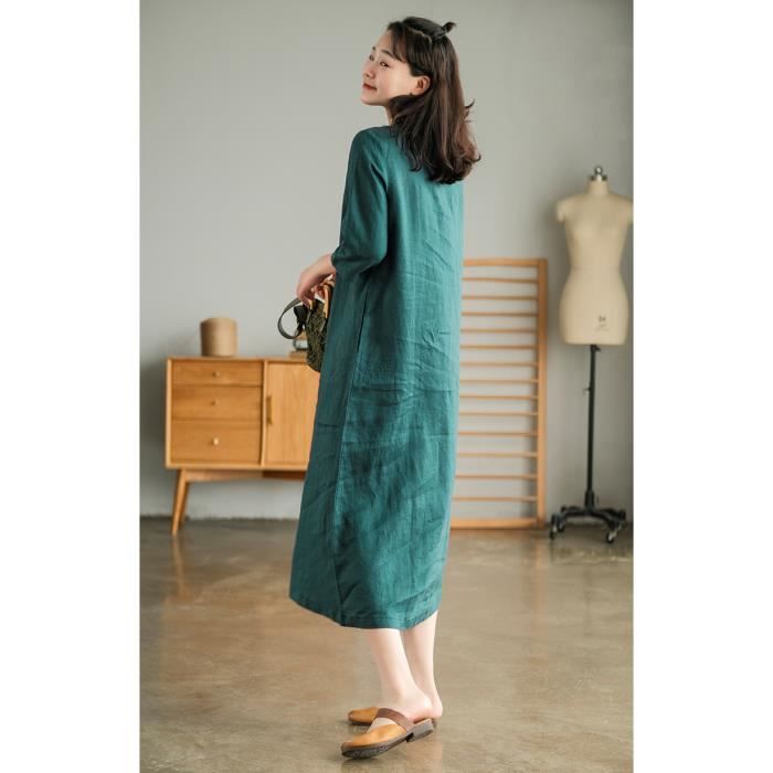 Robe droite en shop lin mi longue