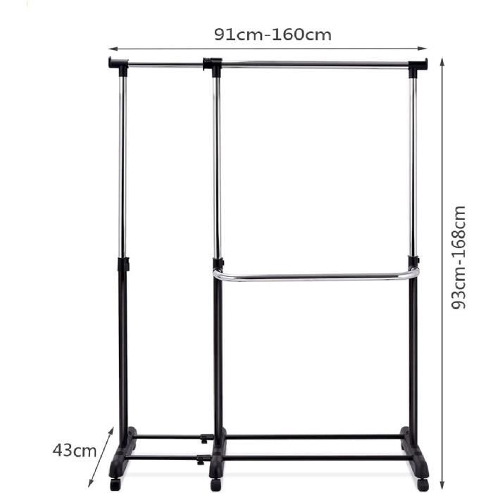 Porte-vêtements Roulant Télescopique - Hauteur Réglable 75 à 130 Cm - Avec étagère Basse - Pour Rangement Mobile