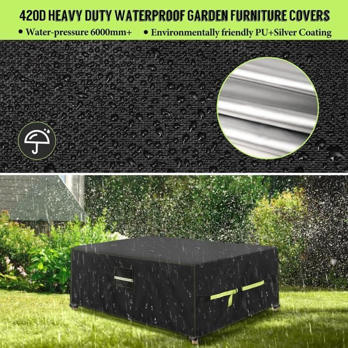 HNYDM 600D Tissu Oxford Housses Pour Salons De Jardin, 230x130x84cm Housse De Table Jardin Rectangulaire Imperméable Anti-UV Couverture De Protection Meubles Bache Table Exterieur