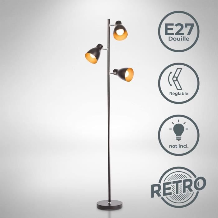 B.K.Licht lampadaire LED vintage, lampe à pied design rétro, 3 spots  orientables, ampoules E27 LED ou halogène, hauteur 166,5 cm33 - Cdiscount  Maison