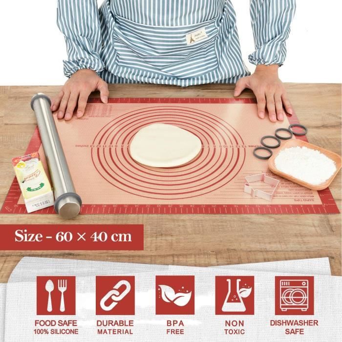 Grande plaque de tapis de cuisson en silicone avec un grattoir à pâte.tapis  de pâte à pâtisserie antidérapant